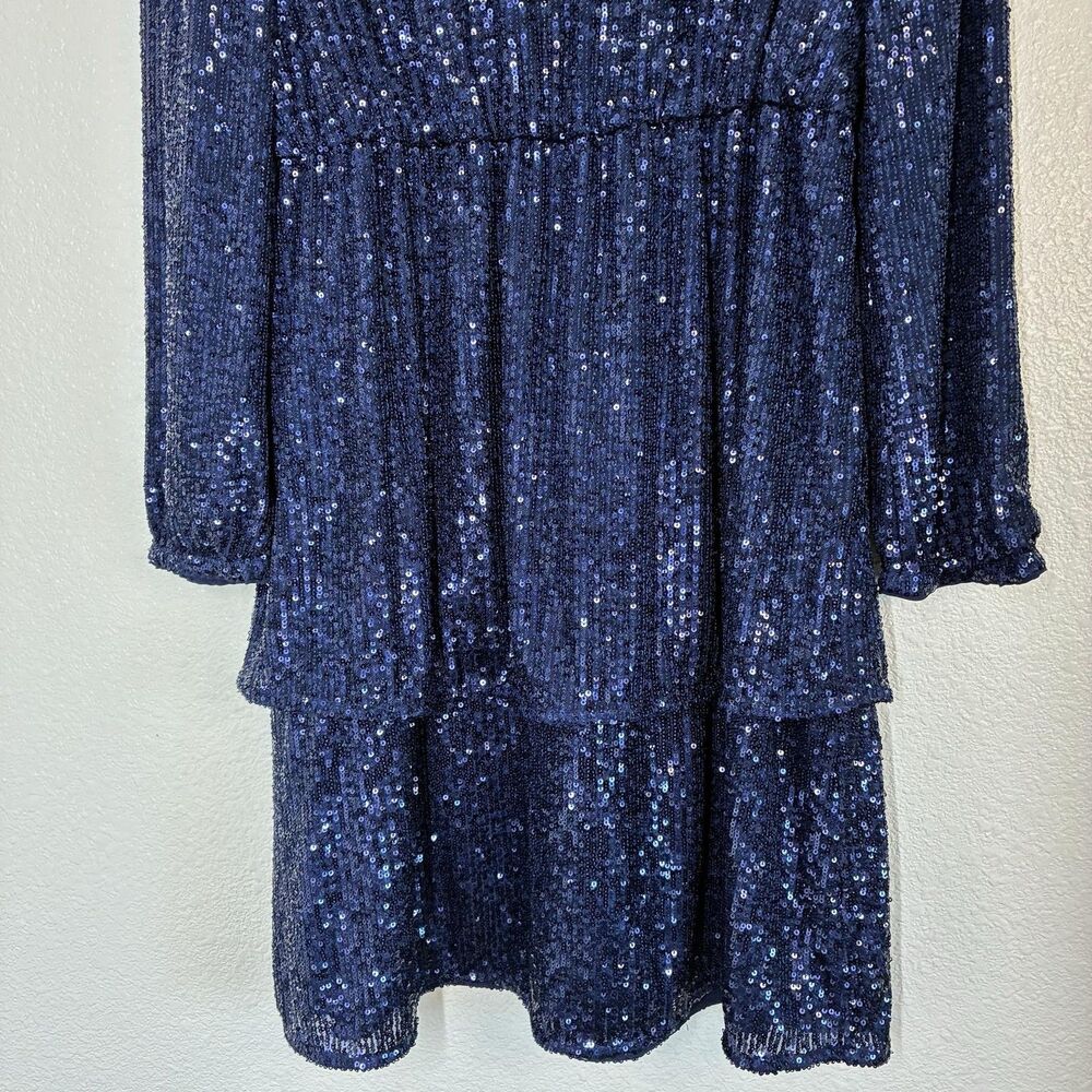 Vineyard Vines Dress Girls L Blue Sequin Fit & Flare Tiered Long Sleeve Party - Picture 9 of 16